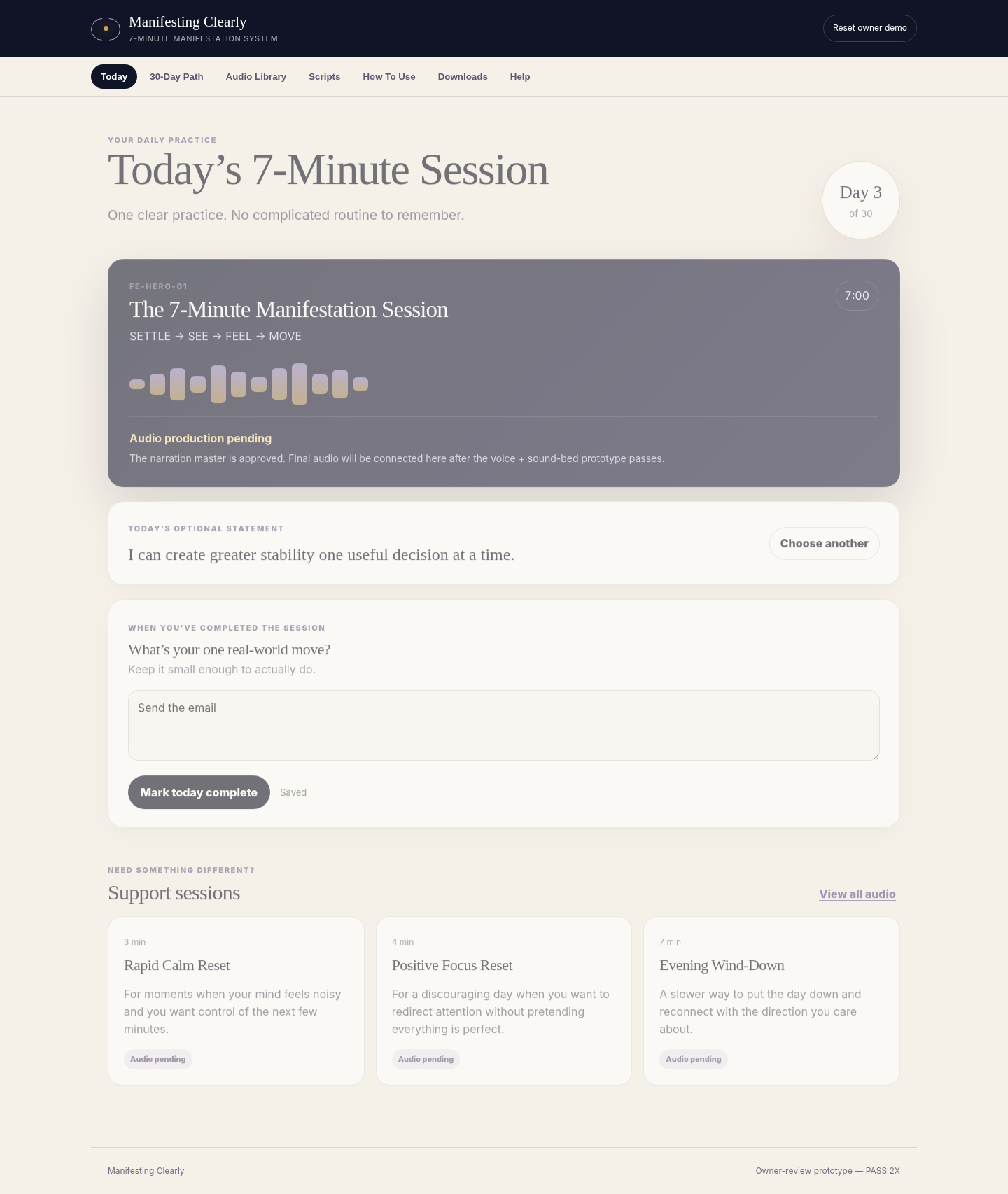 Manifesting Clearly members area showing the 7-Minute Manifestation System
