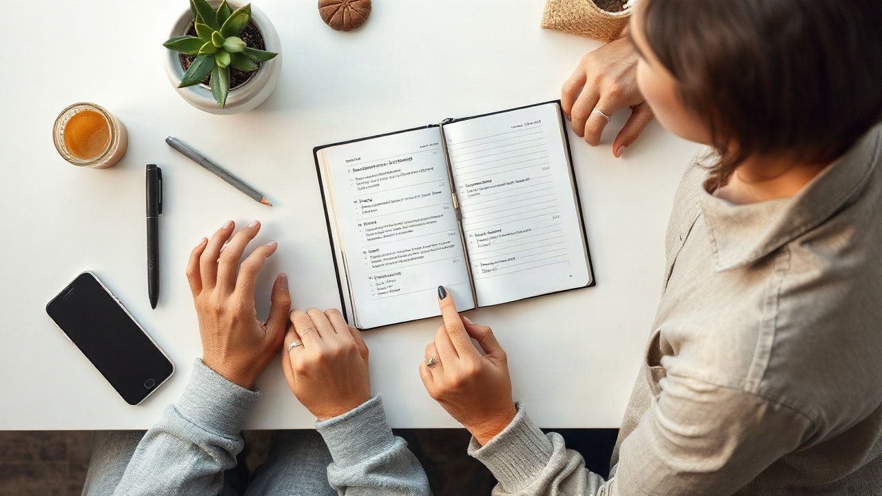 Editorial scene illustrating Manifestation Journaling Examples: Good, Weak and Overcomplicated