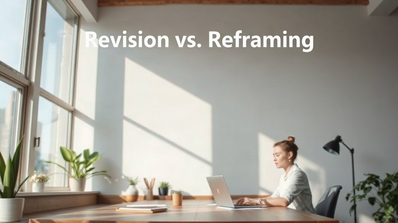 Editorial scene illustrating Revision vs Reframing: What's the Difference and Which Fits You Better?