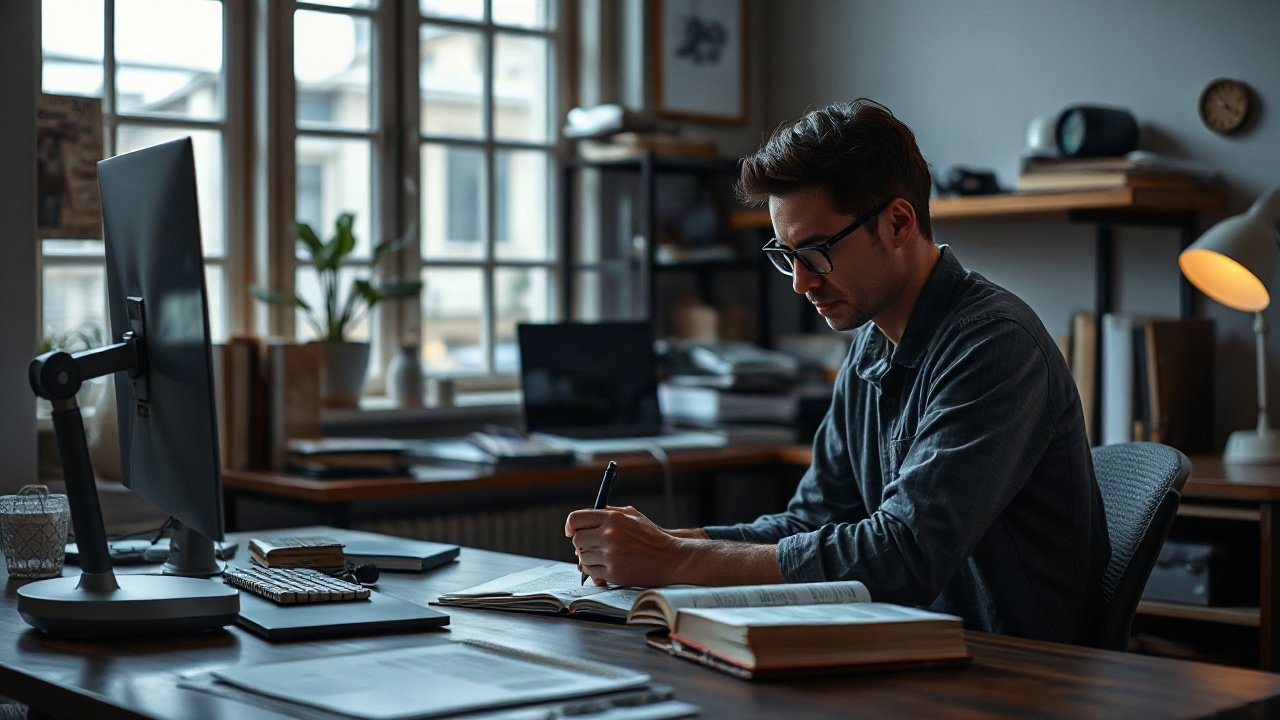 Editorial scene illustrating Future-Self Exercise for Writing A Book