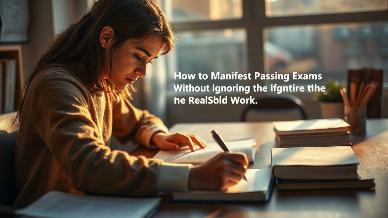 Editorial scene illustrating How to Manifest Passing Exams Without Ignoring the Real-World Work