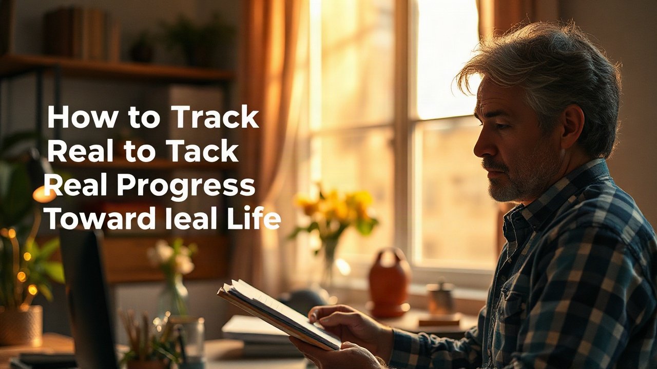 Editorial scene illustrating How to Track Real Progress Toward Ideal Life
