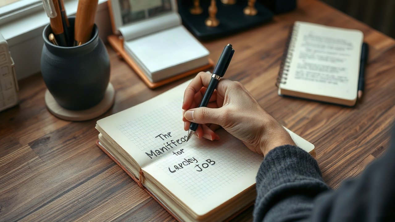 Editorial scene illustrating Journal Prompts for Manifesting Dream Job