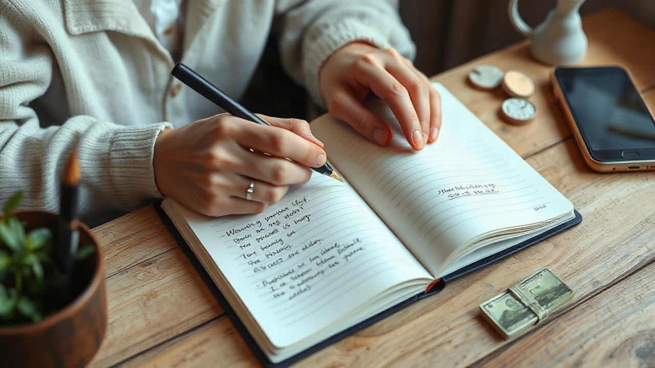 Editorial scene illustrating Journal Prompts for Manifesting Extra Income