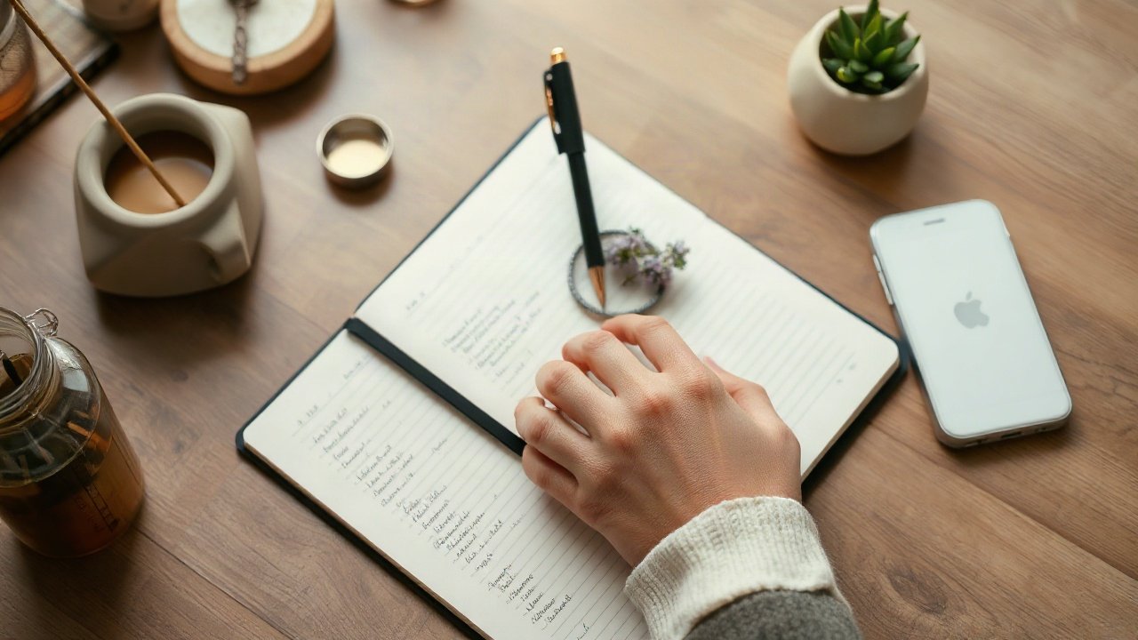 Editorial scene illustrating Journal Prompts for Manifesting Self-Confidence