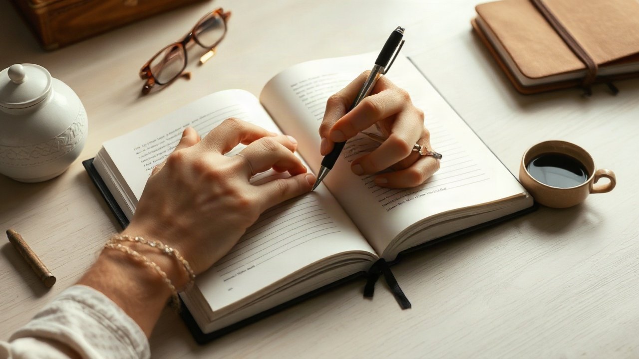 Editorial scene illustrating Journal Prompts for Manifesting Writing A Book