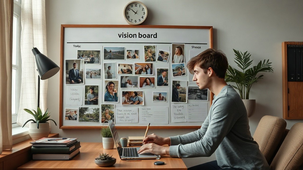 Editorial scene illustrating Do you need a vision board?