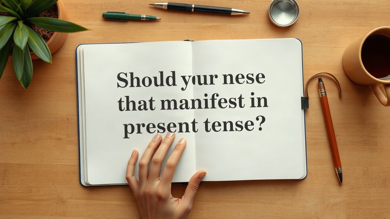 Editorial scene illustrating Should you manifest in present tense?