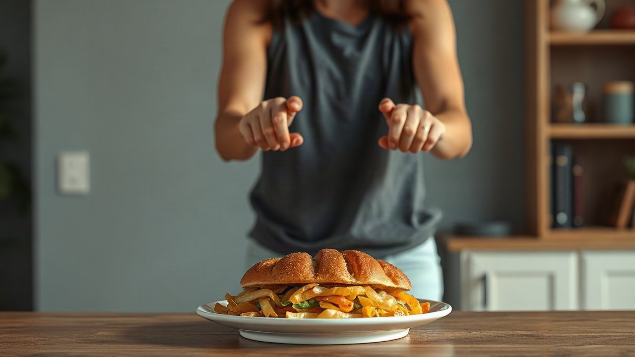 Editorial scene illustrating Future-Self Exercise for Healthy Eating Habits