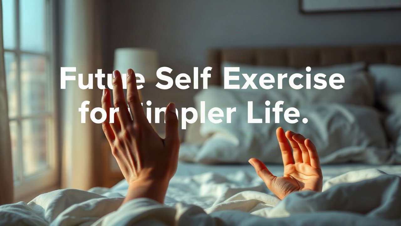 Editorial scene illustrating Future-Self Exercise for Simpler Life
